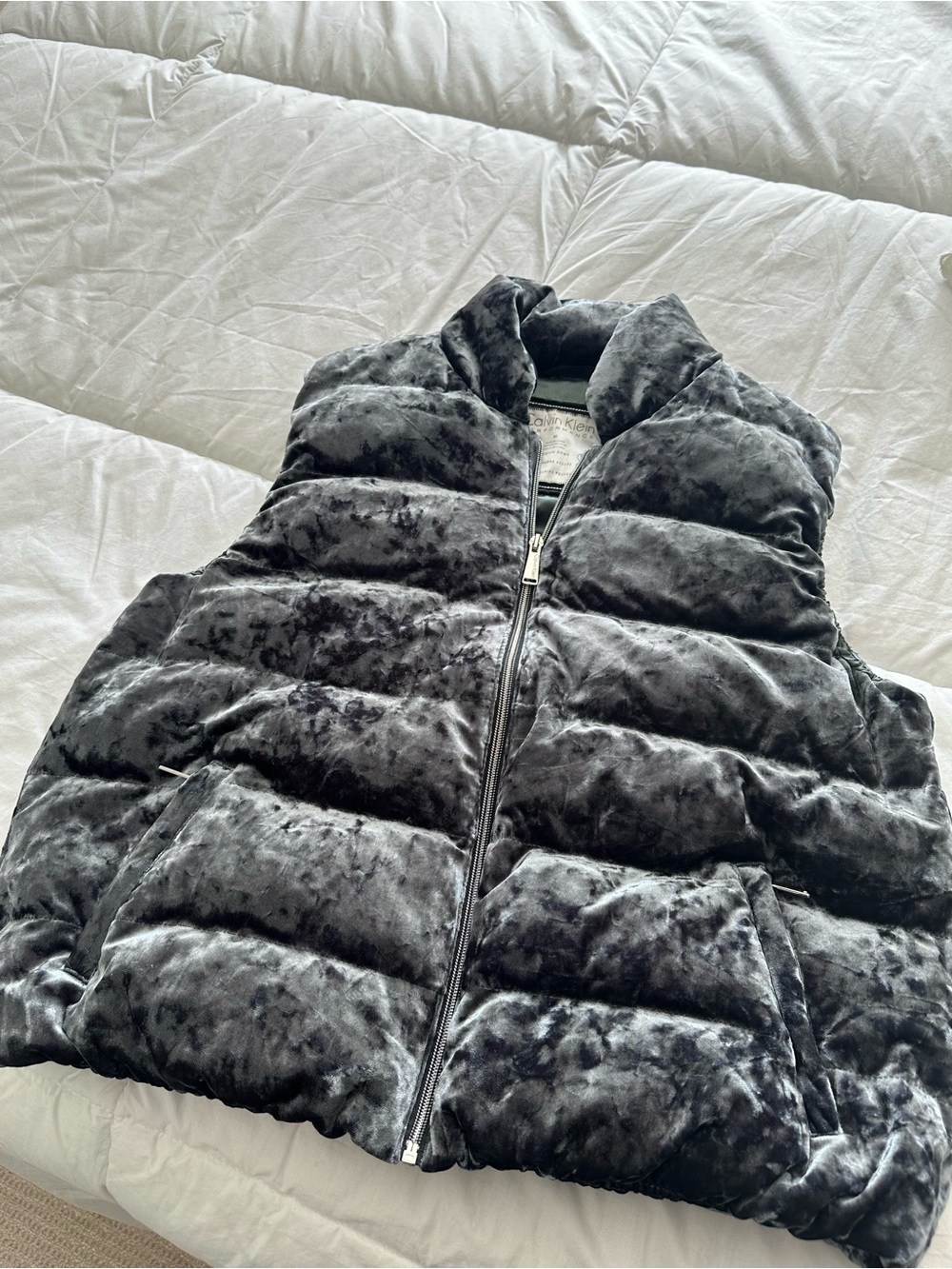 Calvin Klein Crushed Velvet Down Puffer Vest blue green size medium - Picture 15 of 15